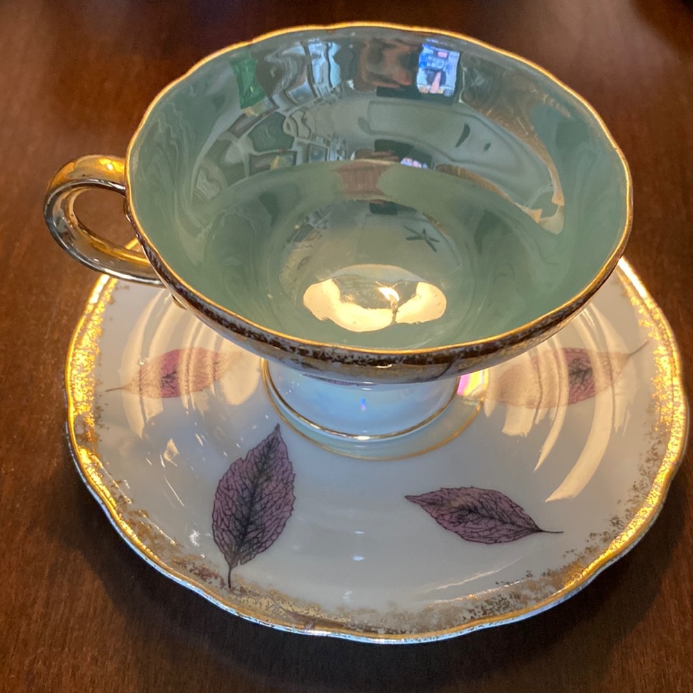 Vintage MCM Enesco Japan Leaves Cup & Saucer!